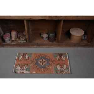 Alfombra de lana turca Vintage gris naranja 1,3X2,8 pies Boho área grande habitación cabecera Patchwork patrón látex Rectangular diseño de pasillo - Product Image 4