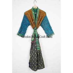 Kimono de Seda Vintage con Estampado Floral, Elegante y de Lujo, Estilo Sari, Informal, para Verano, Ropa de Dormir, Largo hasta el Suelo - Product Image 6