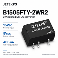 Convertisseur DC-DC isolé JETEKPS B1505FTY-2WR2 2W 15V 5V 400mA Module d'alimentation SMD non régulé Isolation 3000VDC RoHS -40°C +85°C