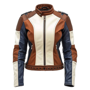 Women's Navy Blue Brown Soft Sheepskin Stand Collar Motorbike Jacket With CE Armors Protections Motorcycle Jacket For Men - Product Image 1
