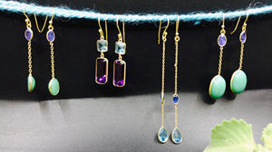 Boucles d'oreilles élégantes simples en argent sterling 925 plaqué or Adorables Multi tendance Tanzanite Crysophrase Pierres précieuses - Product Image 2