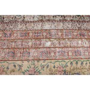 พรมตุรกีโบราณ7.3ft x พื้นที่ขนาดใหญ่4.4 x ขนสัตว์สีเบจสีแดงดีไซน์เย็บปะติดปะต่อกันสำหรับห้องโถงห้องนอนทรงสี่เหลี่ยมด้านหลังทำจากยาง - Product Image 5