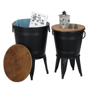 Accueil Hôtel Restaurant Meubles Au Prix Le Plus Bas Vente à Chaud Nouveau Design Fer Naturel Galvanisé Table D'appoint Avec Plateau Rond En Bois - Product Image 4