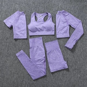 5PCS Seamless Women Sports Suits Yoga Set Workout Sportswear Gym Clothing Fitness Long Sleeve Crop <b>Top</b> High <b>Waist</b> Leggings - Product Image 1