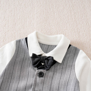 Customized Gentleman's Minimally Stylish Grey White Long Sleeve Pocket Button <strong>Vest</strong> Baby Jumpsuit <strong>for</strong> <strong>Newborns</strong> Factory - Product Image 3