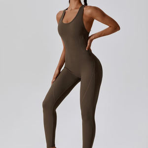 Combinaison sans couture pour femme, dos croisé, élastique, séchage rapide, sans manches, pour yoga, course, sport, fitness, gym, effet froncé - Product Image 2