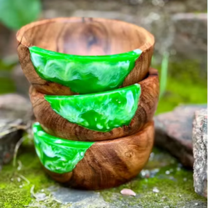 Juego de tazones de madera y ensalada de resina de diseño Vintage de ríos pequeños Acabado de resina epoxi único Técnica personalizada - Product Image 1