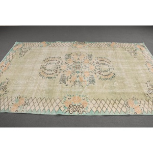 พรมวินเทจ ขนาด 5.5x9.2 ฟุต พรมตุรกีขนาดใหญ่ พรมลายทางสีเขียวน้ำเงิน - Product Image 1