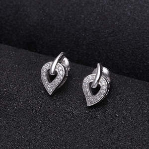 NOVAMART Fine 925 <b>Sterling</b> <b>Silver</b> <b>Heart</b>-Shape Stud <b>Earrings</b> with for Swiss Zirconia Women and Girls Wholesale Export - Product Image 2