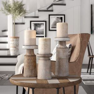 Antique finished wooden candle holder perfect for farmhouse themed home accents with timeless handcrafted wooden <b>charm</b> - Product Image 2