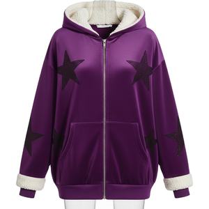 Sudadera con capucha unisex personalizada con cremallera completa, bordado de pedrería, transpirable, estilo urbano, para invierno, Halloween, color liso, 100% algodón, holgada - Product Image 1