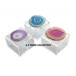 Nouveau carré acrylique clair créatif tendance fantaisie design artisanat boîtes à bijoux prix de gros avec couvercle en agate - Product Image 1