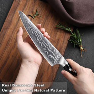 Venta al por mayor pedidos a granel personalizados OEM ODM servicio japonés profesional Damasco cuchillo de cocina forjado a mano hoja afilada fija - Product Image 4