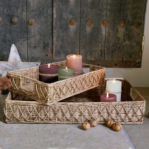 Ensemble de plateaux de service en rotin, plateau de rangement en osier fait à la main, design naturel durable, organisateur polyvalent pour la salle à manger et la table basse - Product Image 5