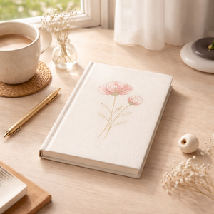 Diario LABON con Copertina Rigida in Lino Bianco, Quaderno Minimalista con Motivi Floreali, Linee Dorate, per Appunti, Journaling, Schizzi, Regalo - Product Image 6