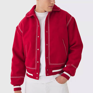 High Street Coated Leather Sleeve Stand Collar Waterproof Body Winter Jacket Men High Quality 2 Tone Varsity Jackets Front - Product Image 1