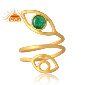 Trending Design Sterling Silver Natural 18K Gold Plated Aventurine Green <b>Quartz</b> Gemstone <b>Ring</b> Demi Fine Jewelry Manufacturer - Product Image 3