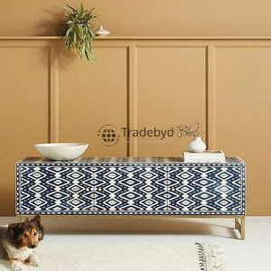 Table console en incrustation d'os avec rangement moderne, esthétique et pratique, meubles artisanaux par Tradebyd - Product Image 2