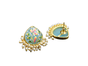Pendiente de tuerca de piedra chapado en oro, joyería de moda, pendiente pintado a mano, joyería para niñas y mujeres, novedad - Product Image 5