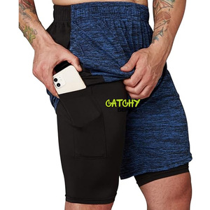 Short de sport pour homme avec logo imprimé personnalisé Short de course à séchage rapide pour homme avec poche pour téléphone portable - Product Image 5