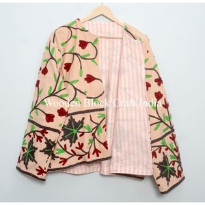 Chaqueta Acolchada de Algodón con Bordado Floral y Botones, Estilo Casual para Mujer, Hecha a Mano, Ecológica, Corta, Inspirada en la Playa, para Invierno - Product Image 6
