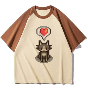 100% Cotton Fitness <b>T</b>-<b>Shirt</b> Loose Fit <b>Raglan</b> Style Coeur Pixel Animated Logo Pattern 240 Grams Jersey Breathable Comfortable - Product Image 1