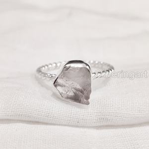 Anillo de piedra en bruto para mujer, piedra preciosa de cuarzo rosa crudo Natural, piedra natal de abril, banda trenzada hecha a mano, anillo de Plata de Ley 925 - Product Image 5