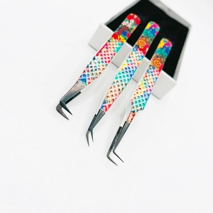 Pince à épiler pour extension de cils enduite de papier sur le thème des fleurs Produit de vente chaud Testé à la main Pince à cils à 90 degrés avec point noir - Product Image 3