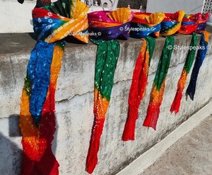 Turban traditionnel du Rajasthan, imprimé Safa Bandhani, pour homme, pour toutes les occasions, couvre-chef Pagadi, disponible en toutes tailles, Pachrangi - Product Image 6