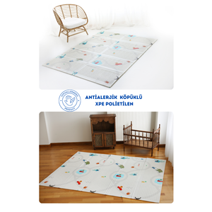 Tapis de jeu double face Funky Travel Green pour bébés 80x130x1cm pliable, étanche et léger, mousse XPE non toxique. - Product Image 2