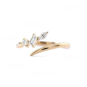 Solid 18KT Yellow <b>Open</b> Cuff Diamond Engagement and Party <b>Ring</b> Lab Grown Diamond <b>Ring</b> Fine <b>Ring</b> Jewellery Gift for Women's - Product Image 3