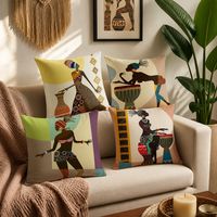 Housse de coussin Paysage Safari Africain en Polyester Doux, Motif Coucher de Soleil, Arbre et Carte d'Afrique, pour Canapé