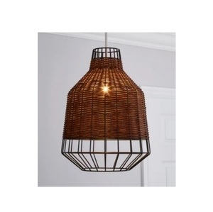 Lámpara Colgante Decorativa Vintage Hecha a Mano de Hierro y Ratán con Luz LED Blanca Cálida para Cocina o Comedor - Product Image 4