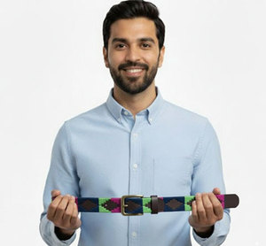 เข็มขัดโปโลหนังทำมือทันสมัยเย็บด้วยมือสีทึบหัวเข็มขัดทองเหลืองสั่งทำ - Product Image 3