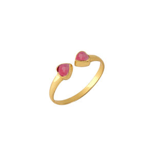 Anillo de cuarzo turmalina Rosa 4mm forma de corazón oro Vermeil bisel de plata esterlina anillo de piedra de nacimiento ajustable anillo de plata de piedras preciosas - Product Image 1