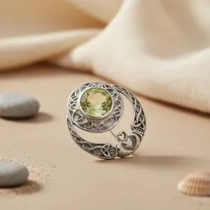 Broche de Luna Creciente de Plata 925 con Prehnita, Chapado en Cristal, Acero Inoxidable, Cobre, Joyería con Circonita, Perla y Diamante para Mujer, Regalo para Fiesta - Product Image 2