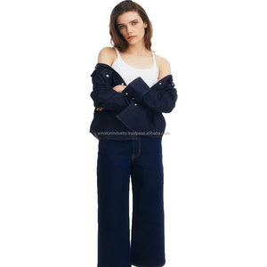 กางเกงยีนส์เดนิมสีน้ำเงินคลาสสิกทรงขาบานเอวสูงทรงเข้ารูปสำหรับผู้หญิง - Product Image 4