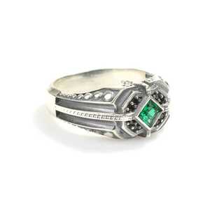 Men's 925 Sterling <b>Silver</b> <b>Ring</b> with <b>Emerald</b> Cut Stone Square Geometric Motif Bezel Setting Everyday Wear IGI Certified - Product Image 3