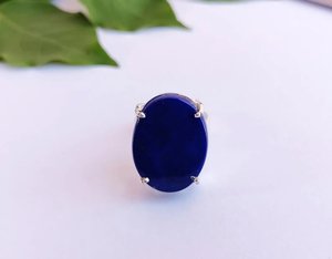 Anillo de Boda de Plata de Ley 925 con Diseño Romántico para Mujer, Piedra de Lapislázuli, Corte Ovalado de 10x14 mm, Estilo Clásico, Engaste de Puntas - Product Image 3