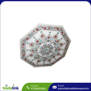 Table d'appoint moderne en pierres semi-précieuses (Cornaline, Malachite florale) avec motif oiseau, faite à la main, en marbre blanc, pièce d'art pour la maison - Product Image 5