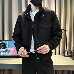 แจ็กเก็ตผู้ชาย Moto BIKER กระเป๋าทึบขั้นสูงเรียบง่ายคลาสสิกลำลองฤดูใบไม้ผลิฤดูใบไม้ผลิฤดูใบไม้ผลิกันลมผ้าใบถนนสูง - Product Image 6