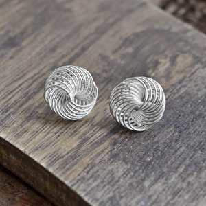 Pendientes colgantes de tuerca en espiral redondos únicos para mujer, Plata de ley para bodas y fiestas, regalo - Product Image 3
