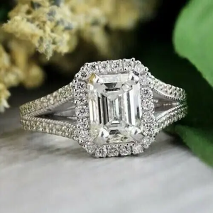 AAA+ Quality 2Ct Emerald Cut Lab Created Diamond Women Engagement Ring 14k White Gold Plated Cus-Jew147 - Product Image 1