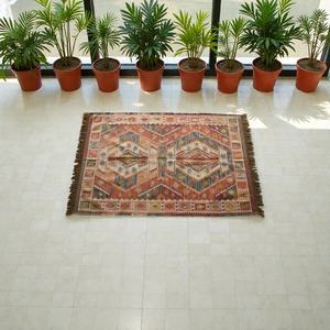 Hand-Woven Giana Kilim Abstract Flatweave in Rust Gold & Moss. Eco-Friendly PET Yarn Authentic Artisan Craftsmanship Boho Decor - Product Image 1