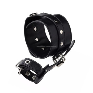 Menottes en cuir noir de haute qualité pour le bondage, avec attache pour le pouce, pour adultes, jouets sexuels, fétichisme, dispositifs de retenue - Product Image 2
