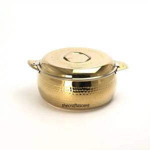 Vente chaude de haute qualité fait à la main Casserole Premium argent et or finition gravé fer métal chauffe-plats avec couvercle maison hôtels - Product Image 5