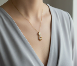 Pendentif moderne en forme de fruit tropical, taille diamant, en or rose 14 carats avec diamants naturels, bijoux fins pour femmes, designs d'inspiration tropicale - Product Image 5