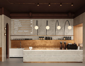 Mostrador <span class=keywords><strong>de</strong></span> Recepción con Textura <span class=keywords><strong>de</strong></span> Mármol para Cafetería, Estilo Industrial Moderno, con Lámpara Colgante <span class=keywords><strong>de</strong></span> Globo Curvo - Product Image 2