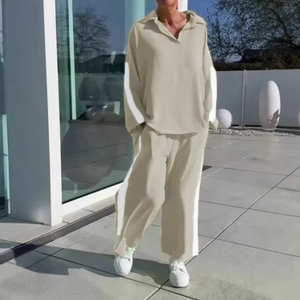 Conjunto de Dos Piezas de Invierno para Mujer, Pantalones Anchos Casuales y Holgados con Cuello de Solapa y Mangas Largas, Transpirables, a la Moda, Traje Deportivo Nuevo - Product Image 3