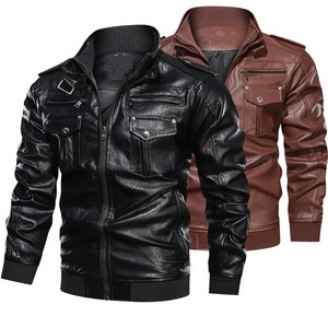 Printemps Automne Multi-poches Vestes en Cuir PU pour Hommes Vêtements Style Punk High Street Motorcycle Jacket Manteaux - Product Image 5